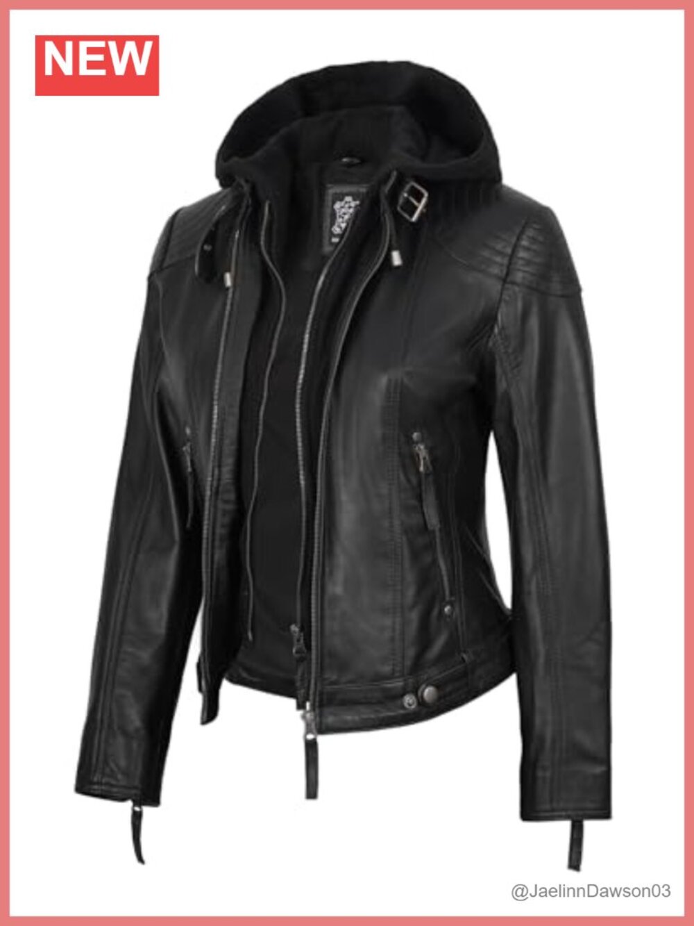 Lambskin Leather Jacket Women Detachable Hood Zip Cuff